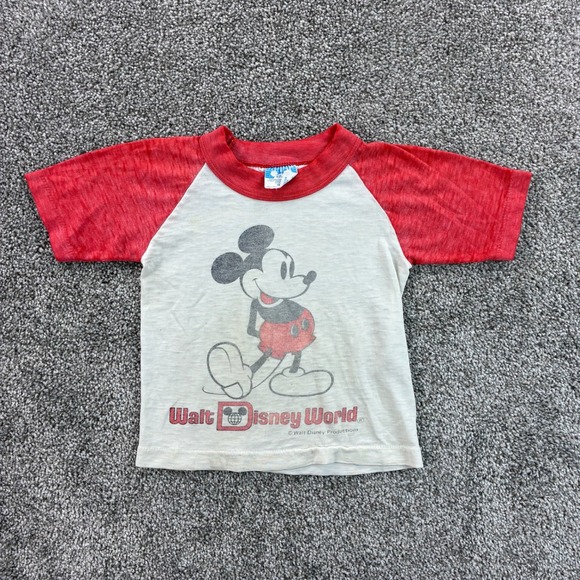 Disney Other - Vintage Walt Disney World Shirt Kids Youth Small Red White Raglan Mickey Mouse